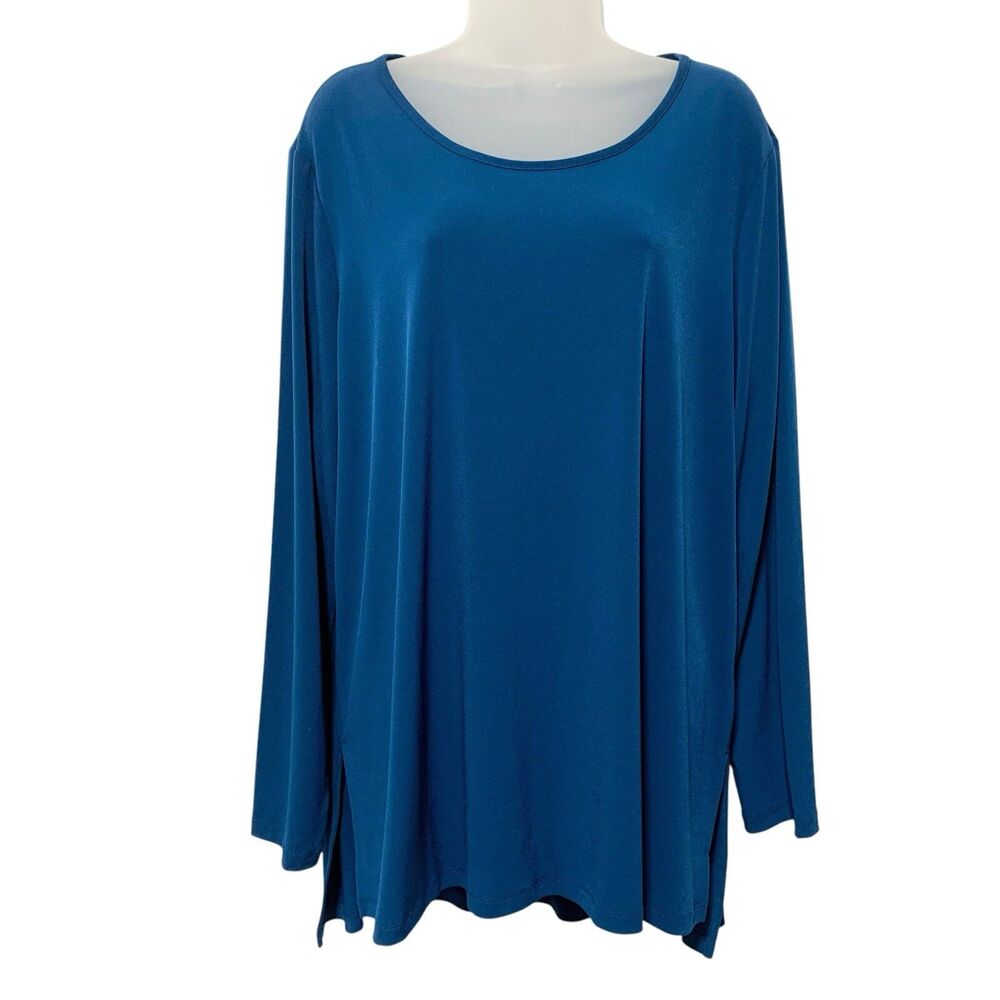Susan Graver Liquid Knit Long Sleeves Tunic Top Blue Size XL Stretch